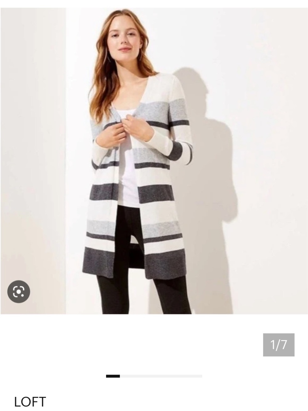 Loft Long Knee Length Open Front Cardigan Sweater - Color Block Gray - Large